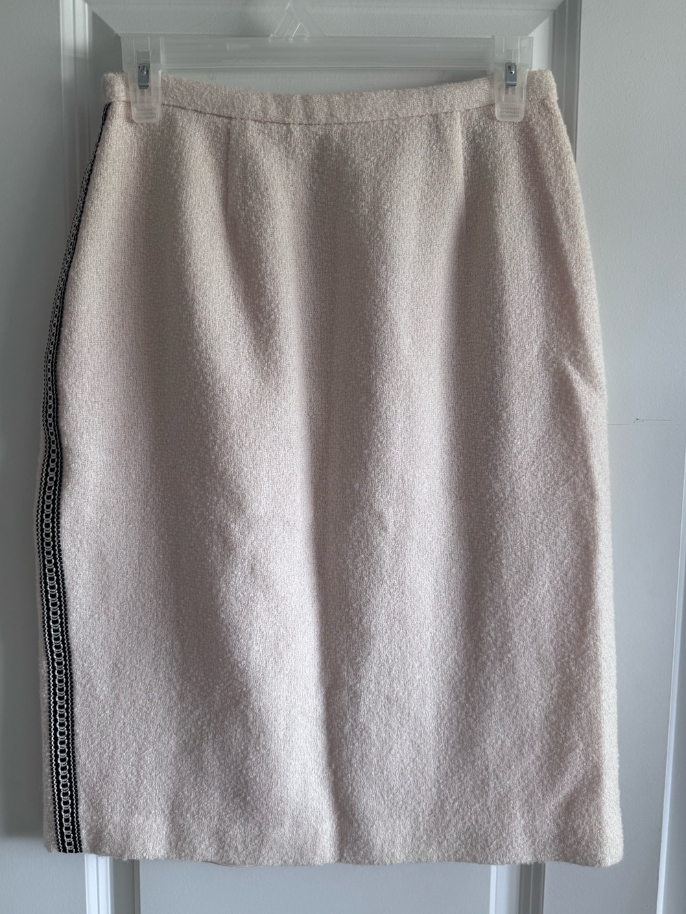 Bergamo by EBI Cream Bouclé wool Pencil Skirt with Black Side Trim